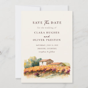 Golden Vine Rows Tuscany Vineyard Autumn Wedding Save The Date
