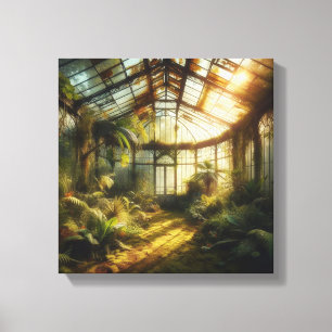 Golden Vines Inside Sunlit Abandoned Glasshouse Canvas Print
