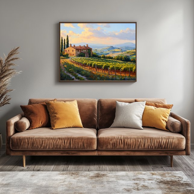 Golden Vineyards of Tuscany: A Rustic Countryside  Canvas Print (Vineyard Artwork)