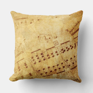 Golden Vintage Antique Sheet Music Score Sheet Throw Pillow