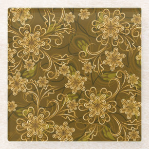 Golden vintage floral pattern glass coaster