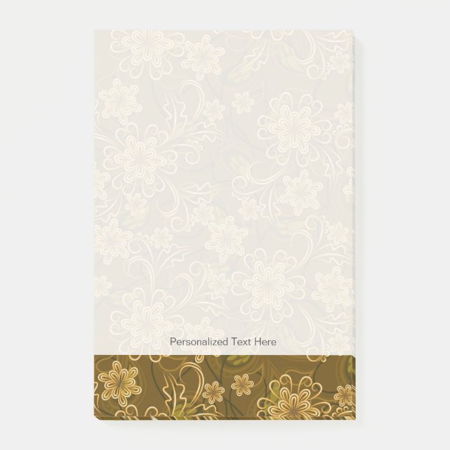 Golden vintage floral pattern post-it notes (Front)