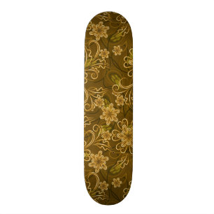 Golden vintage floral pattern skateboard