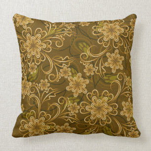 Golden vintage floral pattern throw pillow
