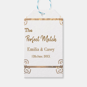 Golden vintage glitter the perfect match couple na gift tags