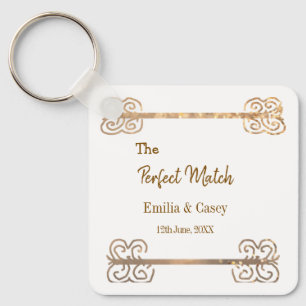 Golden vintage glitter the perfect match couple na keychain