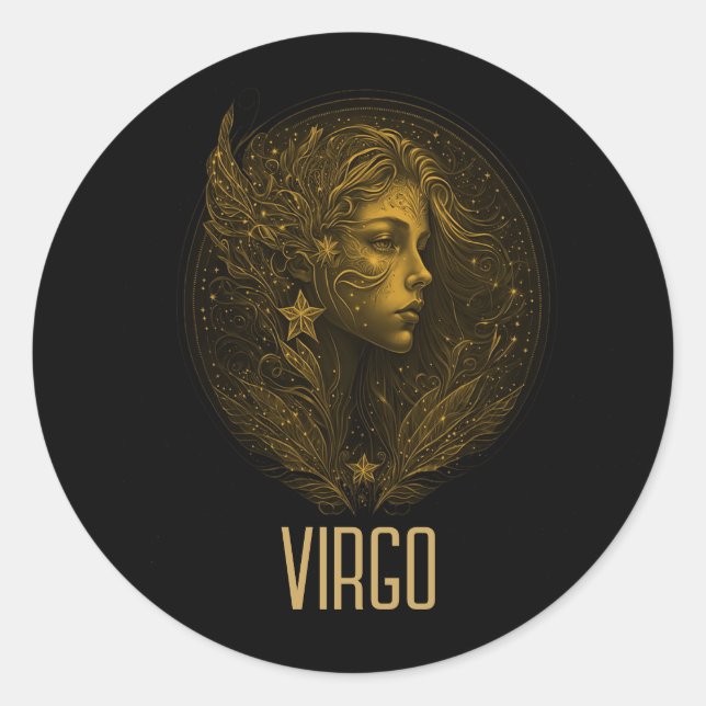 Golden Virgo classic zodiac sign black Classic Round Sticker (Front)