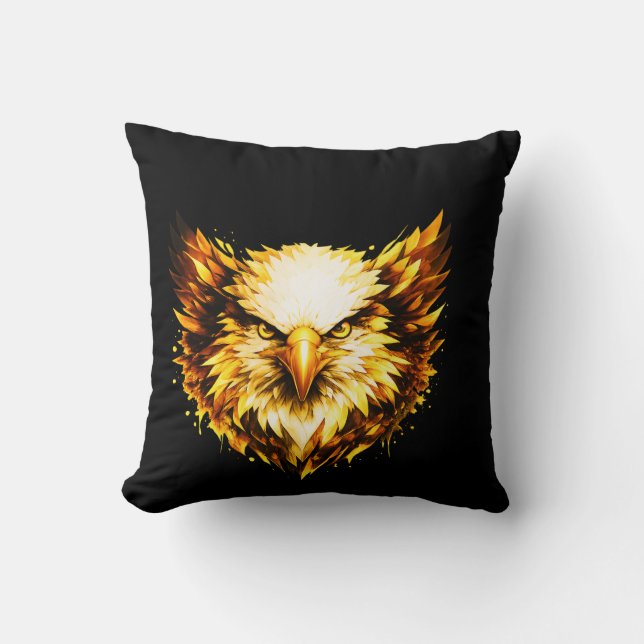 Golden Vision Eagle | Bold Illustrated Statement Throw Pillow (Front)