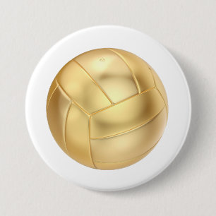 Golden volleyball or football ball 3 inch round button