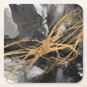 Golden Vortex I Square Paper Coaster