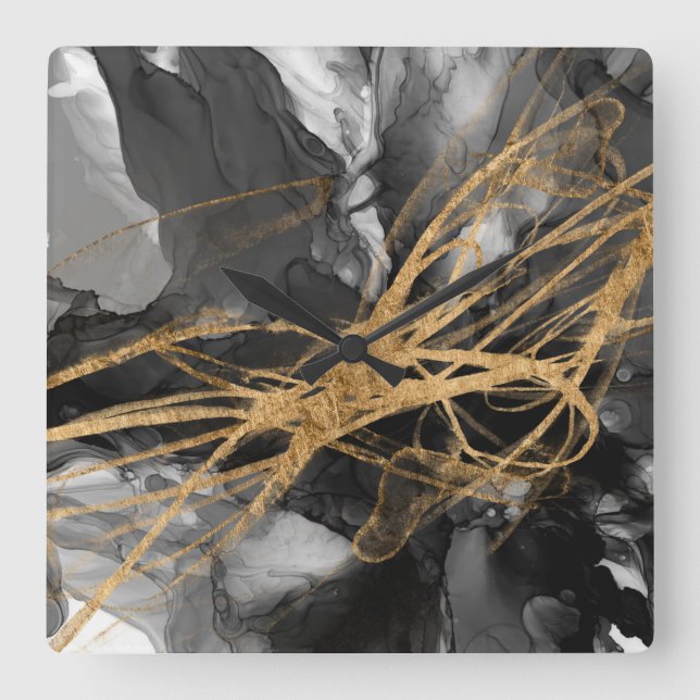 Golden Vortex I Square Wall Clock (Front)