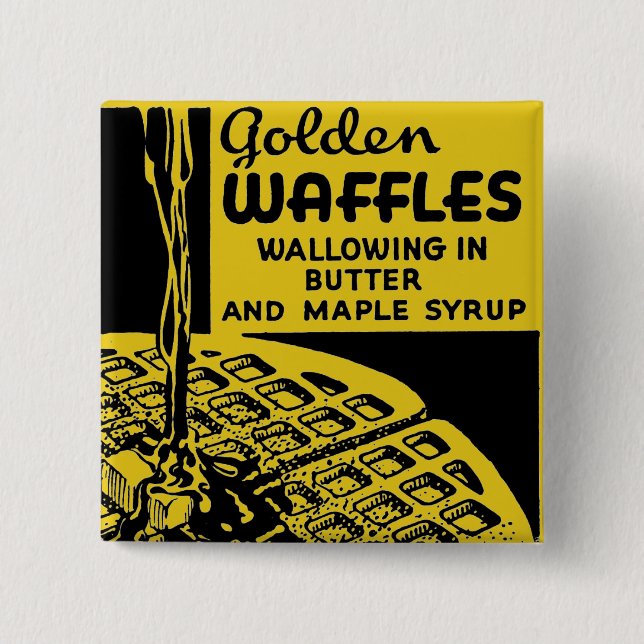 Golden Waffles Breakfast 2 Inch Square Button (Front)