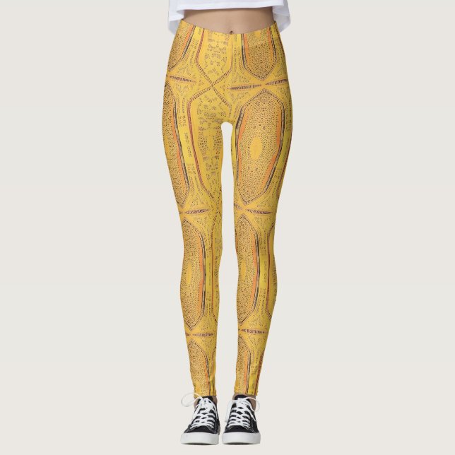 Golden warm geometric design etchings kitty voices leggings (Front)