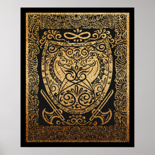 Golden Warrior Shield – Intricate Viking-Inspired Poster