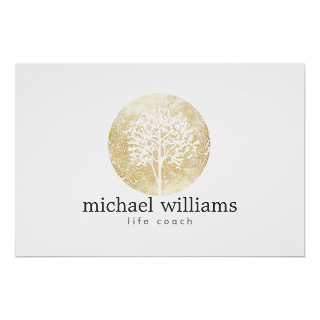 Golden Watercolor Tree Life Coach Logo Poster (Front)