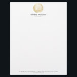 Golden Watercolor Tree of Life Letterhead<br><div class="desc">Coordinates with the Golden Watercolor Tree Life Coach,  Counsellors Business Card Template by 1201AM. A gold-toned watercolor circle containing a simple white tree with leaves is the perfect visual design to accompany your name or business name on classic letterhead template. © 1201AM CREATIVE</div>