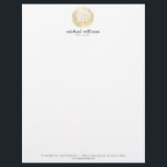 Golden Watercolor Tree of Life Letterhead<br><div class="desc">Coordinates with the Golden Watercolor Tree Life Coach,  Counsellors Business Card Template by 1201AM. A gold-toned watercolor circle containing a simple white tree with leaves is the perfect visual design to accompany your name or business name on classic letterhead template. © 1201AM CREATIVE</div>