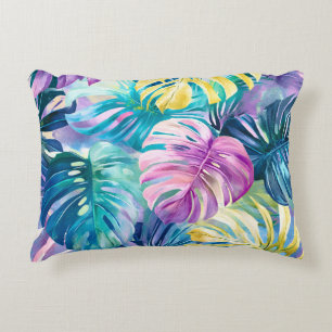 Golden Watercolor Tropical Leaves Paradise Accent Pillow