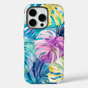 Golden Watercolor Tropical Leaves Paradise iPhone 16 Pro Case