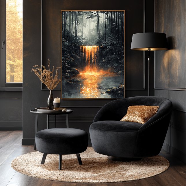 Golden Waterfall in Mystical Forest Poster (Creator Uploaded)