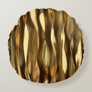 Golden Wave 3D Render. Round Pillow