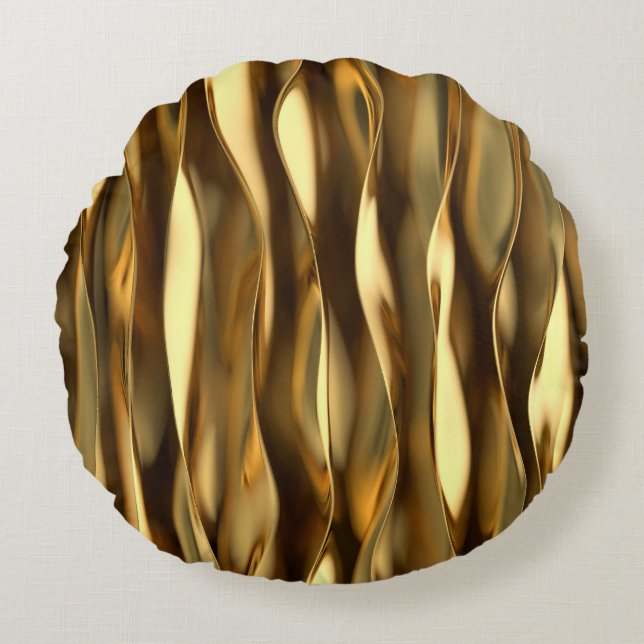 Golden Wave 3D Render. Round Pillow (Front)