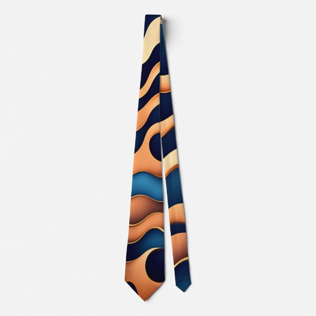 Golden Wave Blue Watercolor Abstract Pattern Tie (Front)