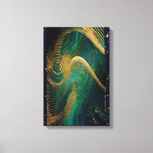 Golden Wave - Emerald Night, Ultra Thick Impasto Canvas Print