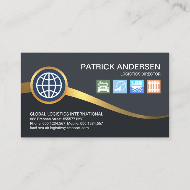 Golden Wave Land Air Sea Rail Logistics Business Card (Front)