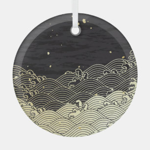 Golden wave, paper-like texture. glass ornament