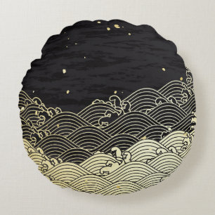 Golden wave, paper-like texture. round pillow