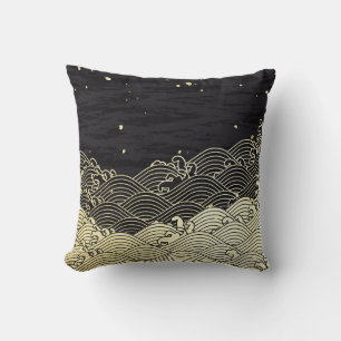 Golden wave, paper-like texture. throw pillow
