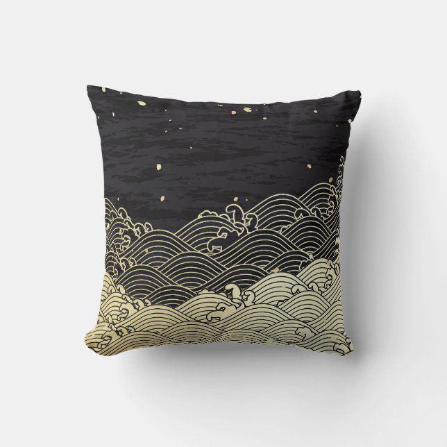 Golden wave, paper-like texture. throw pillow (Front)