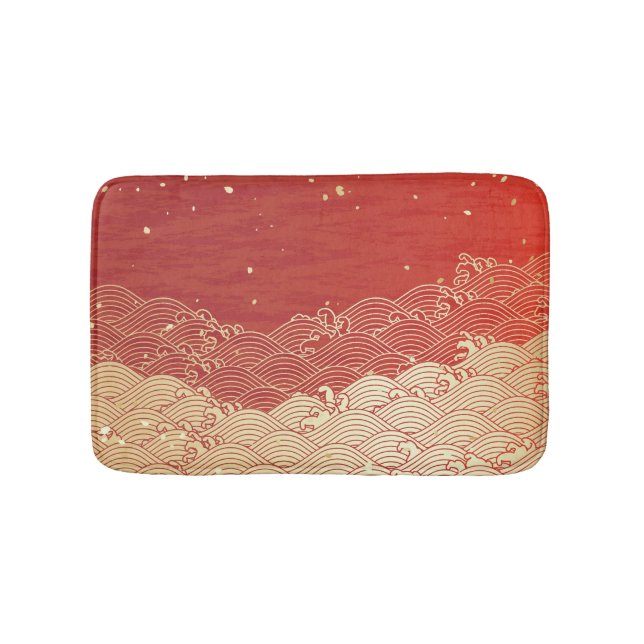 Golden Wave Paper Texture Pattern Bath Mat (Front)