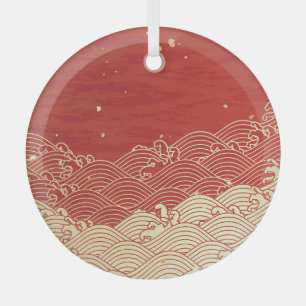 Golden Wave Paper Texture Pattern Glass Ornament