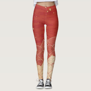 Golden Wave Paper Texture Pattern Leggings