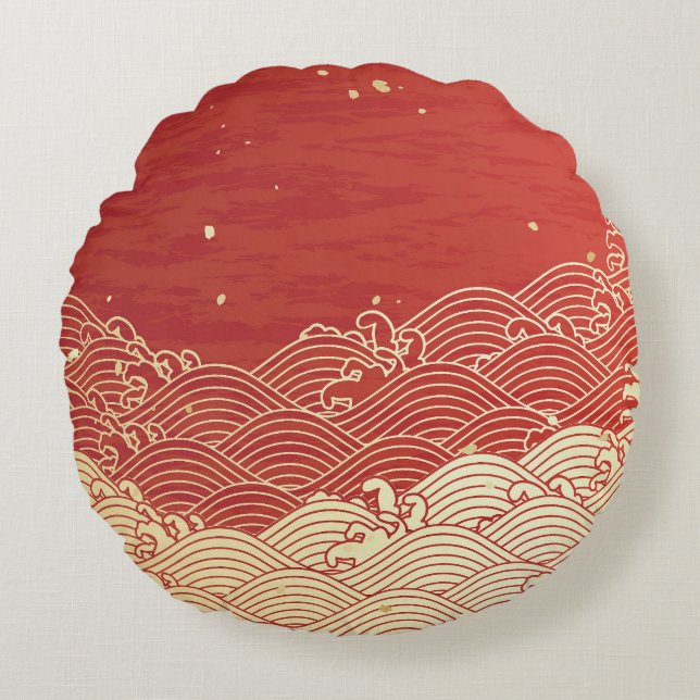 Golden Wave Paper Texture Pattern Round Pillow (Front)