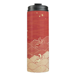 Golden Wave Paper Texture Pattern Thermal Tumbler