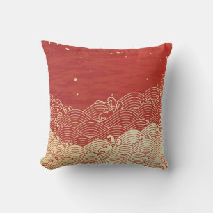 Golden Wave Paper Texture Pattern Throw Pillow