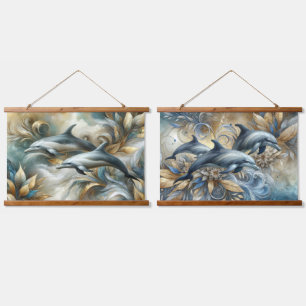 Golden Waves Dolphins Hanging Tapestry