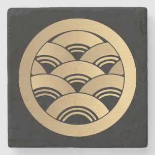 Golden Waves Japanese Kamon Stone Coaster