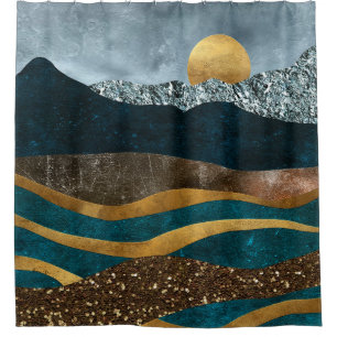 Golden Waves Under Moonlit Mountains