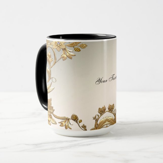 Golden Wavy Feuille Floral Mug (Devant gauche)