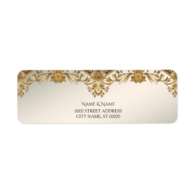 Golden Wavy Feuilles Floral Adresse de retour Labe (Devant)
