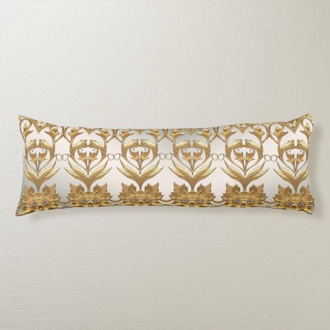 Golden Wavy Leaves Floral Body Pillow (Front)