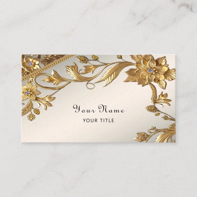 Golden Wavy Leaves Floral Business Card (Front)