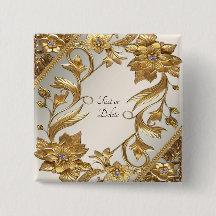 Golden Wavy Leaves Floral Button