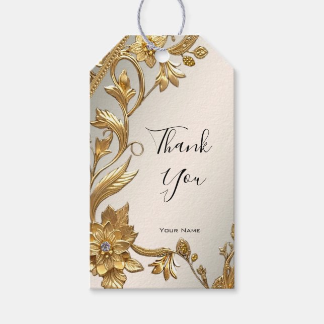 Golden Wavy Leaves Floral Gift Tag (Front)