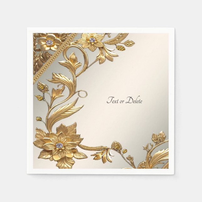 Golden Wavy Leaves Floral Napkin (Front)