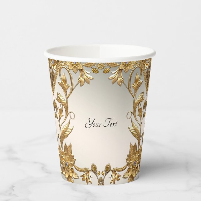 Golden Wavy Leaves Floral Paper Cups (Left)